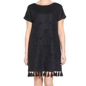 Madewell Black Embroidered Tassel Dress, Small